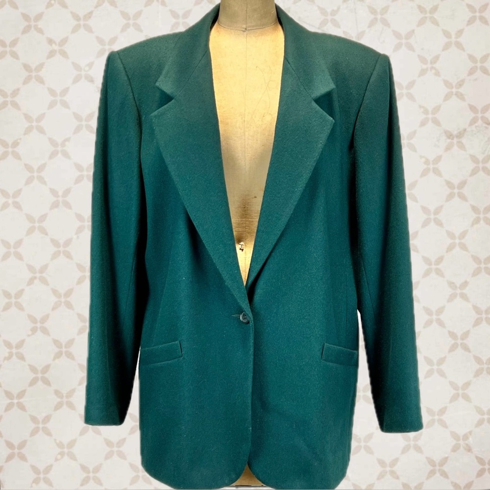 VINTAGE forest green wool blazer women’s suit coat jacket academia old money 90s